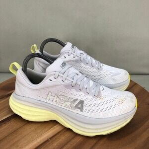 Hoka Bondi 8 Womens Running Shoes Size 7 B Gray Yellow Lightweight Cushioned